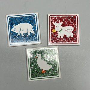 Vtg ceramic coasters farm animals cottage core